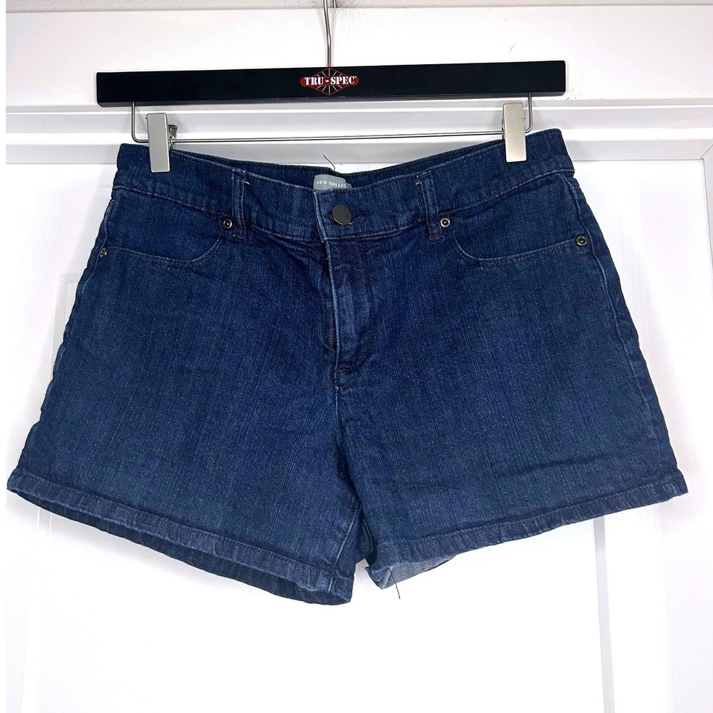 New York & Company Womens Dark Wash Denim Shorts Size 10 Mid Rise Cuffed Indigo